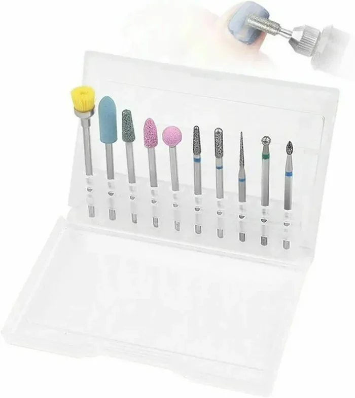 GeekerChip Punte Fresa Unghie[10 Pcs],Spazzola per Polveri la c.10 in 1