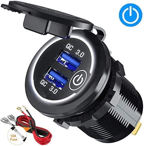 GemCoo QC3.0 Presa USB per Auto Doppio con Interruttore Touch Z- Bianco