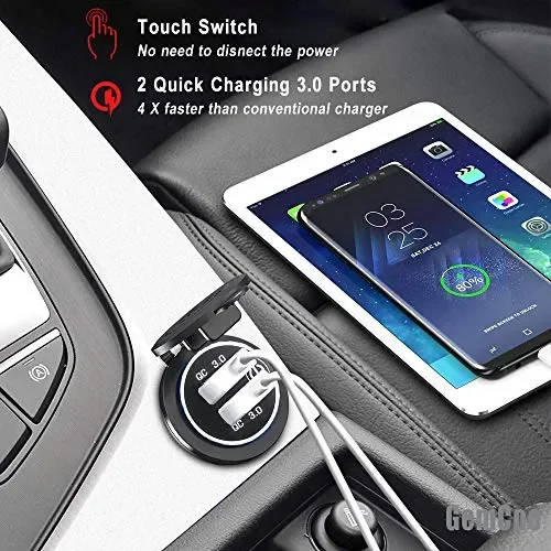 GemCoo QC3.0 Presa USB per Auto Doppio con Interruttore Touch Z- Bianco - immagine 2