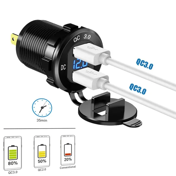 GemCoo QC3.0 Presa USB per Auto Doppio in Alluminio, 12V / 24V 36W 2 Blu - immagine 2