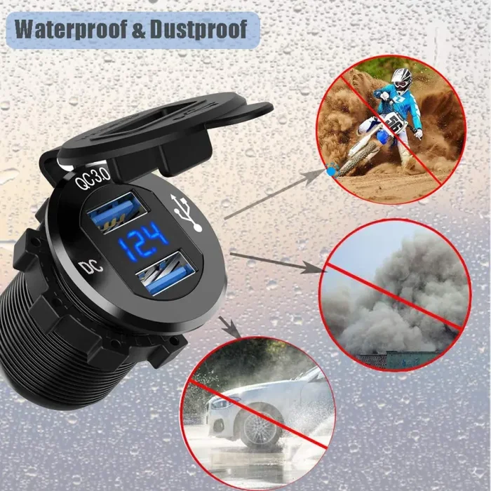 GemCoo QC3.0 Presa USB per Auto Doppio in Alluminio, 12V / 24V 36W 2 Blu - immagine 3