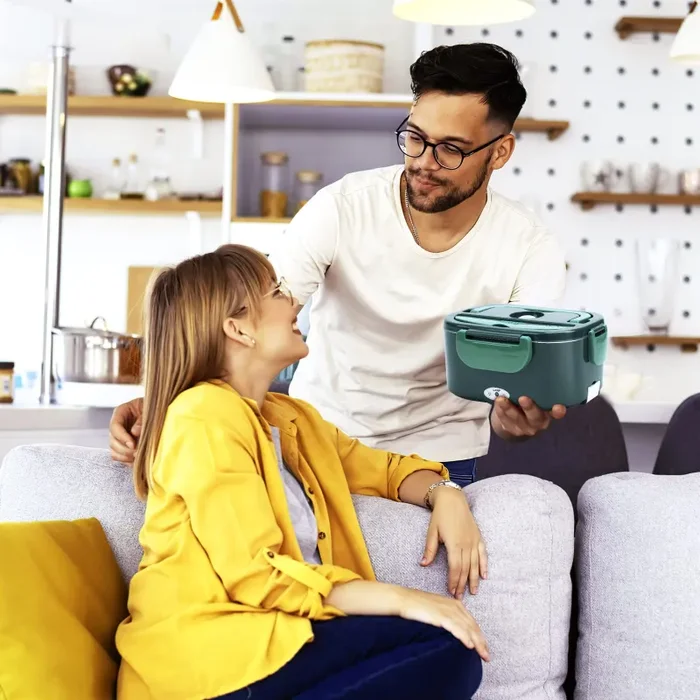 GENTRE Lunch Box elettrico 12V/24V/220V/110V per auto, camion, ufficio e casa, Scaldavivande in acciaio inossidabile da 1,5L Contenitore termico per alimenti con forchetta e cucchiaio Borsa - immagine 2