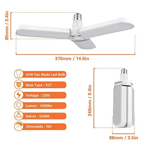 Gezee Fan blade shape LED Lampadine, 45W (4500 Lumen), 6500K Bianco… - immagine 2