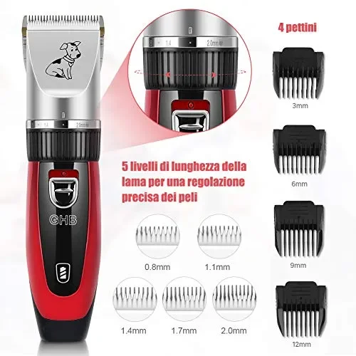 GHB Tosatrice Cani Professionale Animali Elettrica Rosso - immagine 3