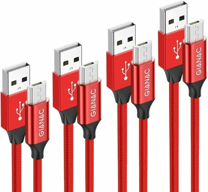 GIANAC Cavo Micro USB,[4 Pezzi:0.5m,1m,2m,3m] Nylon USB ROSSO