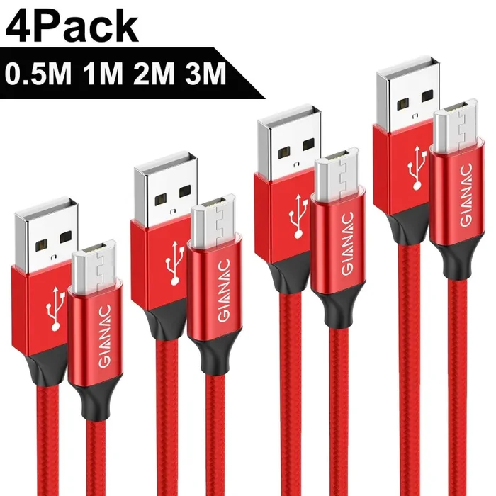 GIANAC Cavo Micro USB,[4 Pezzi:0.5m,1m,2m,3m] Nylon USB USB…