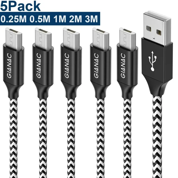 GIANAC Cavo Micro USB,[5 Pezzi:0.25m 0.5m,1m,2m,3m] Nylon USB USB…