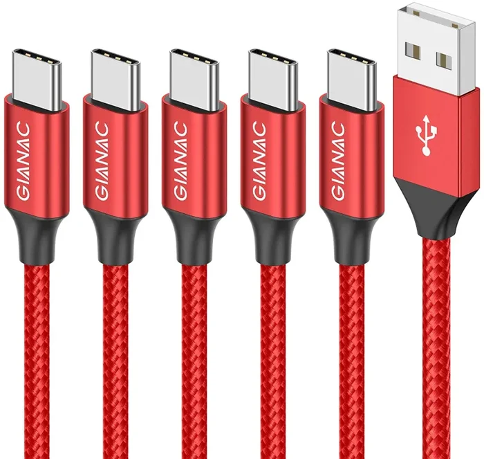 GIANAC Cavo USB C, [5Pezzi,0.25m 0.5m 1m 2m 3m] Nylon Intrecciato 3A Rapida Ricarica Cavo USB Tipo C per Samsung S8 S9 S10 A30 A40 A50 A70 A20e,Huawei P9 P20 P10 P30,Xiaomi,Sony,Gopro,OnePlus