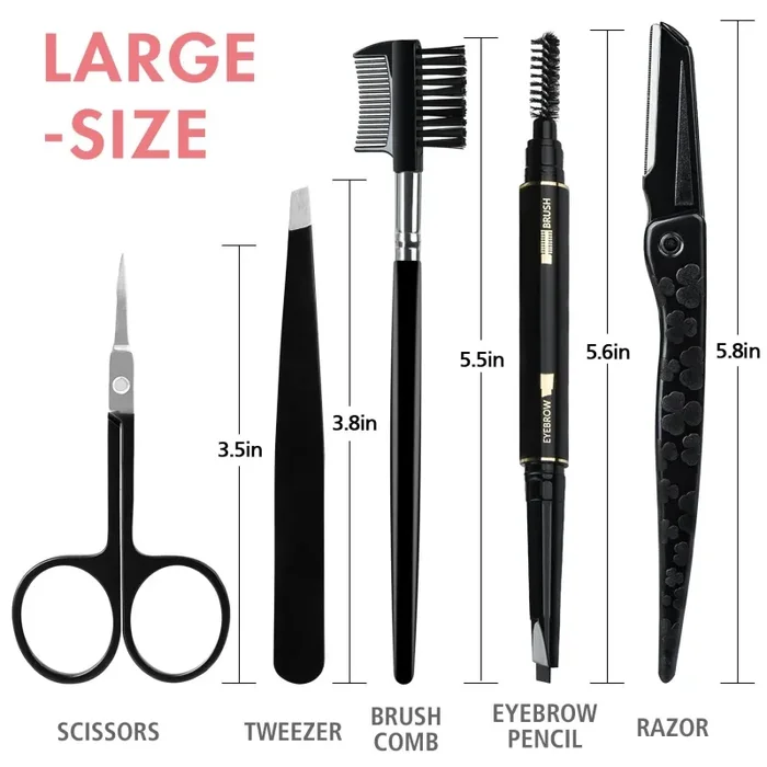 GiBot Pinzette Sopracciglia, 5pcs Kit per la cura del sopracciglio in Nero - immagine 2