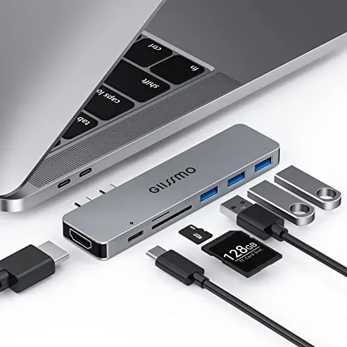 GIISSMO Adattatore USB C HUB 7 IN 2 MacBook Pro/Air con Thunderbolt 3, 4K 60Hz, 3 porte USB 3.0, lettore di schede SD/TF, compatibile con MacBook Pro M1/M2 2022-2016, MacBook Air 2020-2018