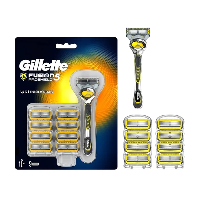 Gillette Fusion5 ProShield Regolabarba Uomo, Rasoio a Mano Libera, 9 Lamette da Barba da 5 Lame, Doppia Striscia Lubrificante con Tecnologia Flexball, Fino a 1 Mese di Rasatura con 1 Lametta 9 Lame + 1 Rasoio
