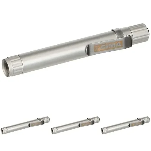Gima – Lucciola Professionale GIMA a LED, Diagnostica, Corpo in Metallo, Colore Argento, Accensione a Pulsante (Confezione da 4)