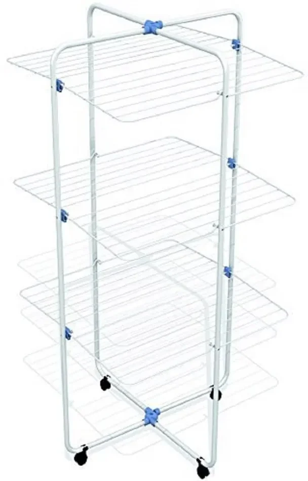 Gimi Vip 3 Stendibiancheria da Pavimento, Stendino a Torre, Verticale, 3 Ripiani, Spazio di Stenditura 30 m, con Ruote, Acciaio, 71 x 71 x 131 cm