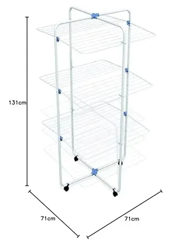 Gimi Vip 3 Stendibiancheria da Pavimento, Stendino a Torre, Verticale, 3 Ripiani, Spazio di Stenditura 30 m, con Ruote, Acciaio, 71 x 71 x 131 cm - immagine 2