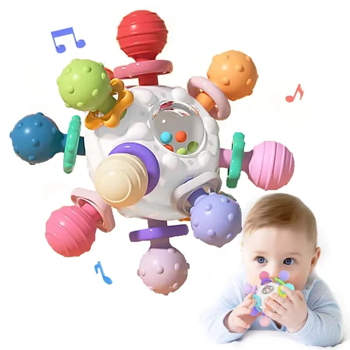 Giochi Sonaglio Dentizione Del Neonato 0 3 6 9 12 Mesi, Sensoriali Giocattoli Silicone Palla da Massaggia Gengive, BPA Free Montessori Regalo Bambino