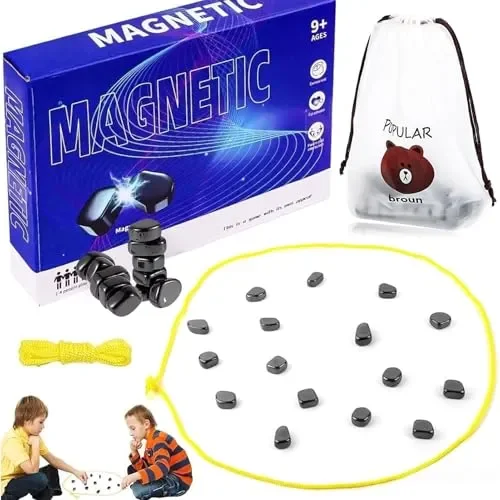 Gioco di scacchi magnetici,Magnetic Chess Game,Gioco da tavolo a scacchi, Pietre magnetiche,Gioco da Tavolo Educativo Dama, Scacchiera magnetica,Portable Chessboard Party for Family Reunions (E)