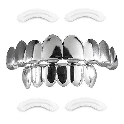 Gioielli dentali placcati in oro bianco 24 carati, 8 denti per arcata…