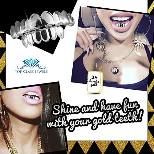 Gioielli dentali placcati in oro bianco 24 carati, 8 denti per arcata… - immagine 3
