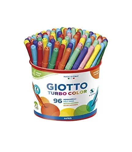 GIOTTO Turbo Color – Barattolo Da 96 Pennarelli A Punta Fine, 2.8 mm, Colori Intensi