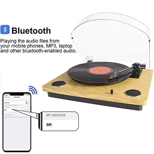 Giradischi bluetooth per vinile con altoparlanti stereo, giradischi per… Vendita online - immagine 2