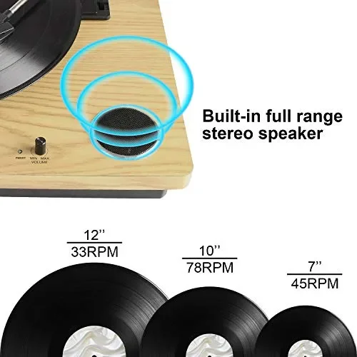 Giradischi bluetooth per vinile con altoparlanti stereo, giradischi per… Vendita online - immagine 3