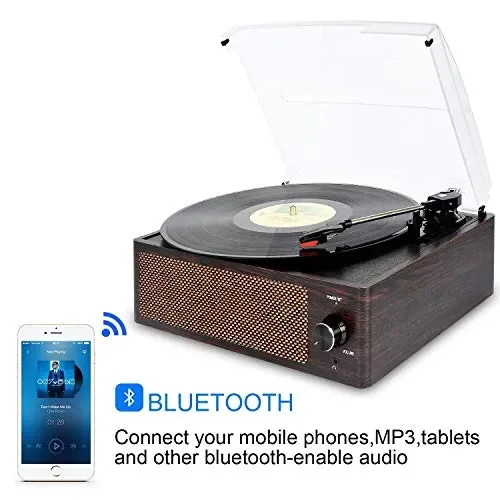 Giradischi Bluetooth Portatile a Tre Velocità (33 1/3, 45 E 78 Giri), Brown - immagine 3