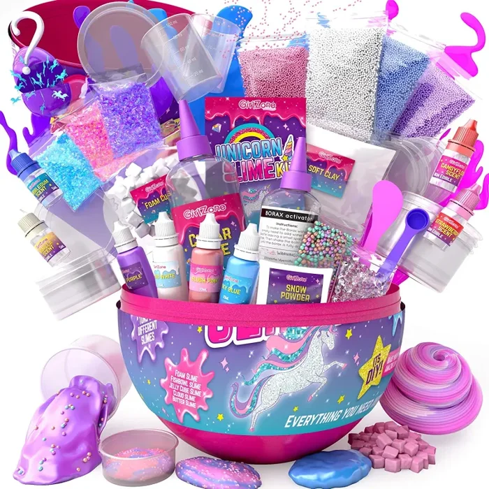 GirlZone Regali per Ragazza Uova Unicorno Sorpresa di Slime per Bambini Tutto per fabbricare la Tua Melma – Kit Slime Fluffy Uovo Sorpresa – Fabbrica Slime luccicante con Il Uovo Unicorn per Bambina