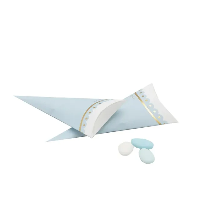 Givi Portaconfetti Coni Carta Stampa 8 x 17 Cm Azzurro Oro Cf 10 Pz