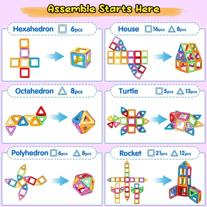 GLADTOP 52 Pezzi Costruzioni Magnetiche per Bambini, Giochi Bimbo 2 3 4 5 6 anni, Magneti Giocattoli Educativi Mattoncini - immagine 3