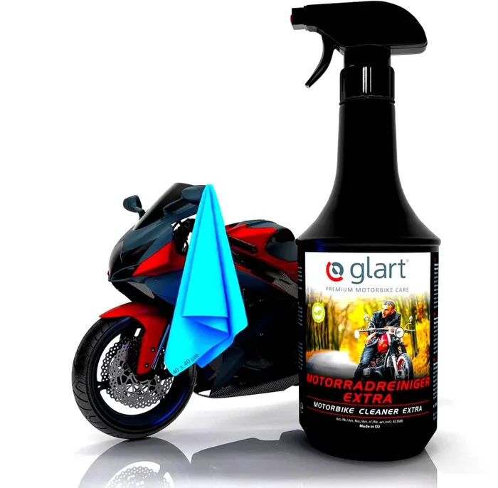 Glart 451MR – Detergente Professionale per moto da 1.000 ml, Set Completo con Panno in Microfibra da 40×40 cm Incluso, per Una Pulizia Senza acidi e la Manutenzione di Moto e Scooter