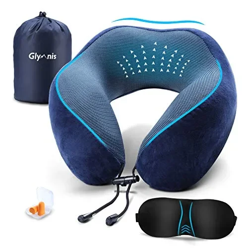 Glymnis Cuscino da Viaggio Memory Foam Collo Lavabile Blu Online ora