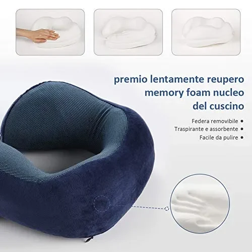 Glymnis Cuscino da Viaggio Memory Foam Collo Lavabile Blu Online ora - immagine 2
