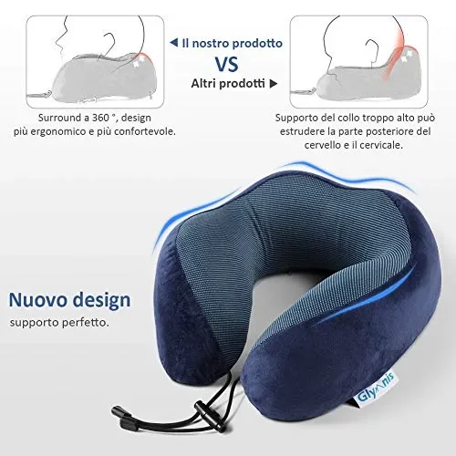 Glymnis Cuscino da Viaggio Memory Foam Collo Lavabile Blu Online ora - immagine 3