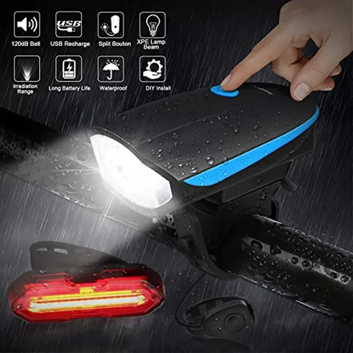 Gobikey Luci Biciclette LED, Anteriore e Posteriore USB Ricaricabile e Impermeabile IP65, 1200 mAh luci MTB per Uomini Donne, Bambini, Combinazione di Luci per Mountain Bike Impermeabili - immagine 3