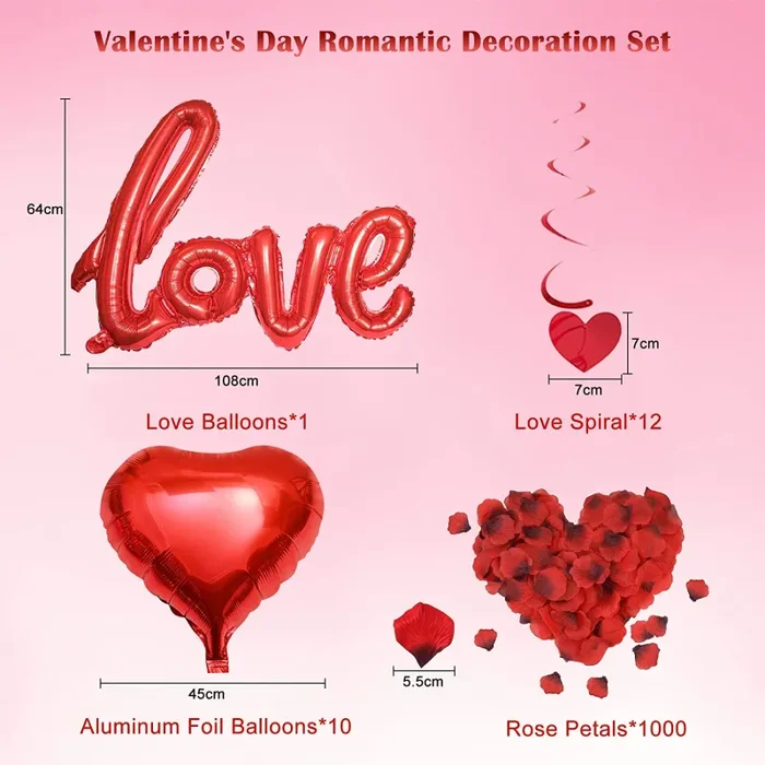 Gohytal Set di Decorazioni Romantica, San Valentino Decorazioni Idee per Lei Palloncino San Valentino Palloncini Cuore Rosso Sorprese Romantiche Decorazioni per Matrimonio Anniversario San Valentino - immagine 3