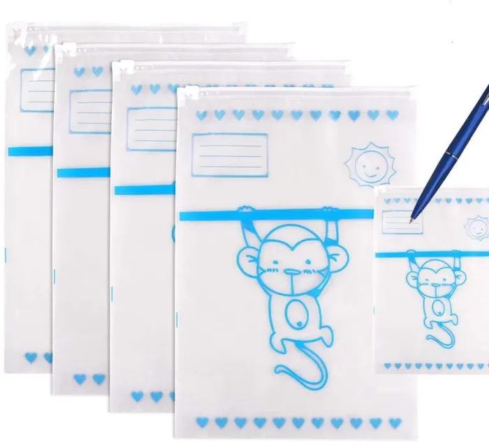 GOLDGE 10 Bustine Corredino Neonato Ospedale Sacchetti Cambio per Nascita, Buste Trasparenti con Cursore, Sigillate PE Glassato 34 * 24 cm