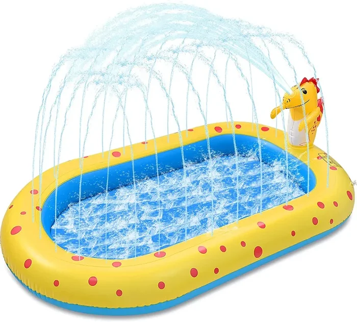 GOLDGE Tappetino Gioco d’Acqua per Bambini Piscina Gonfiabile da 170cm, Tappetino per Irrigatore con Piscina Gonfiabile Resistente Giardino Estivo Acqua Spray Giocattoli per Famiglie All’aperto