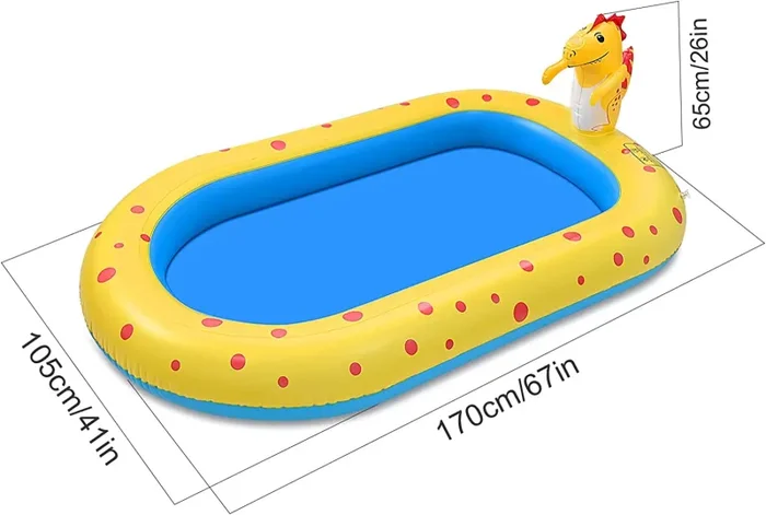 GOLDGE Tappetino Gioco d’Acqua per Bambini Piscina Gonfiabile da 170cm, Tappetino per Irrigatore con Piscina Gonfiabile Resistente Giardino Estivo Acqua Spray Giocattoli per Famiglie All’aperto - immagine 2