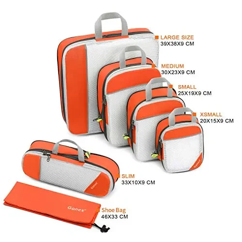 Gonex Cubi di compressione imballaggio Mesh viaggio Arancione X 6 Pezzi Online ora - immagine 2