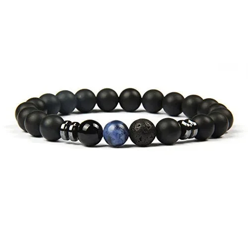 GOOD.designs ® Bracciale con perle di lava nera o onice (per uomo e Blu