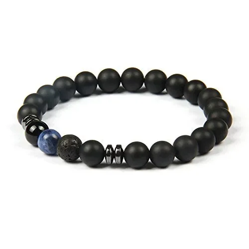 GOOD.designs ® Bracciale con perle di lava nera o onice (per uomo e Blu - immagine 2