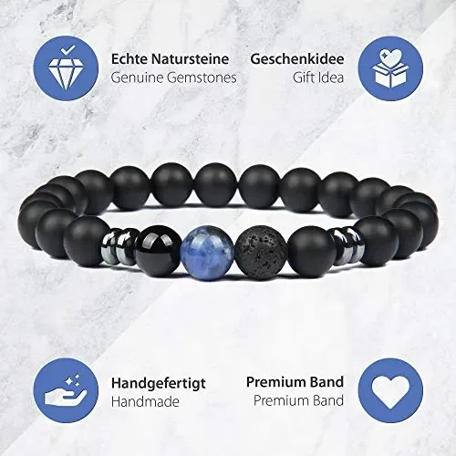 GOOD.designs ® Bracciale con perle di lava nera o onice (per uomo e Blu - immagine 3