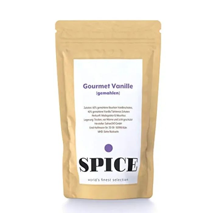 Gourmet Vanilla ground (15g) – 60% Bourbon Vanilla & 40% Vanilla Tahitiensis, polvere di vaniglia di alta qualità (bacche di vaniglia macinate), origine: Madagascar & Papua Nuova Guinea