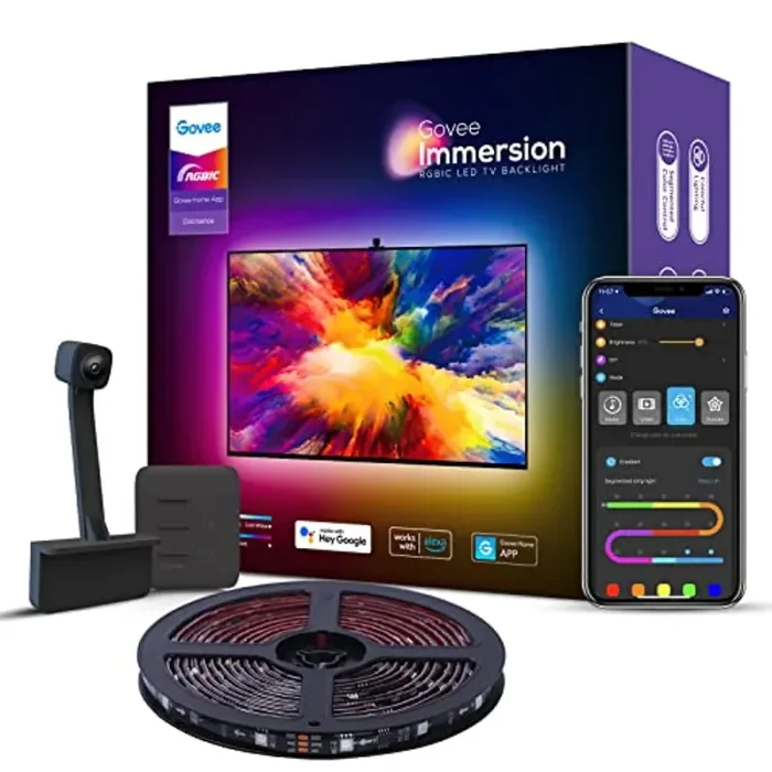 Govee Immersion TV LED Striscia, Luci Smart Retroilluminazione WiFi 3,8m con Fotocamera, Strisce LED RGBIC per TV e PC 55-65 Pollici, Controllo App Compatibile con Alexa e Google Assistant per TV PC