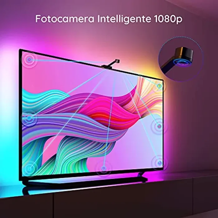 Govee Immersion TV LED Striscia, Luci Smart Retroilluminazione WiFi 3,8m con Fotocamera, Strisce LED RGBIC per TV e PC 55-65 Pollici, Controllo App Compatibile con Alexa e Google Assistant per TV PC - immagine 2