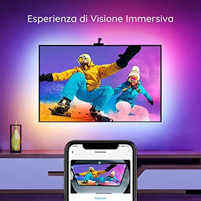 Govee Immersion TV LED Striscia, Luci Smart Retroilluminazione WiFi 3,8m con Fotocamera, Strisce LED RGBIC per TV e PC 55-65 Pollici, Controllo App Compatibile con Alexa e Google Assistant per TV PC - immagine 3