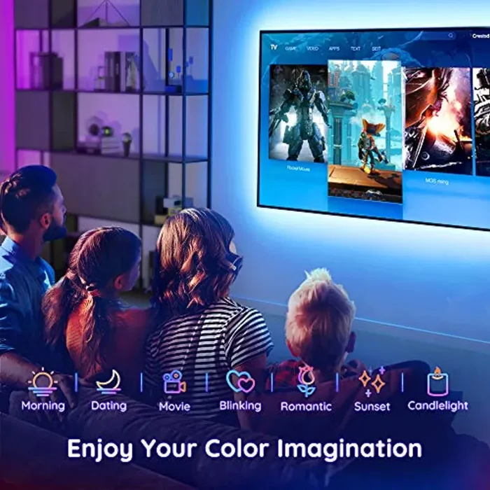 Govee Retroilluminazione 2m TV, Striscia LED RGB USB con App Control, Led Monitor 7 Modalità 16 Milioni Colori DIY per HDTV da 40-60 Pollici, 4 × 50cm, 5V, 2A - immagine 3