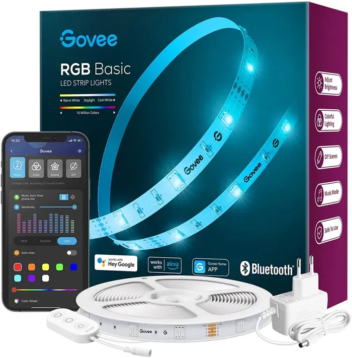 Govee Striscia LED Smart 5m, Strisce LED WiFi RGB Compatibile con Alexa e Google Smart Home, Luci LED Colorati APP Sincronizzazione con La Musica per Decorare La Casa Camera Da Letto Party Bar Gaming