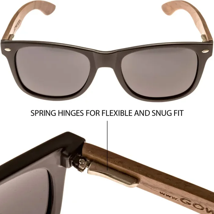 GOWOOD Occhiali da sole uomo e donna in legno di noce con fronte nero matte e lenti polarizzate - immagine 3