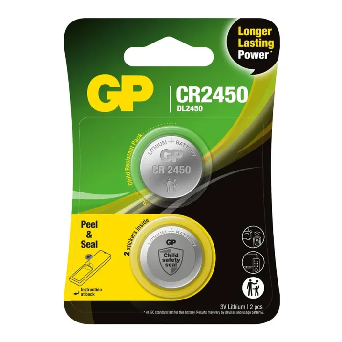 GP Battery | GP 103383 | Batteria al Litio a Bottone 3V CR2450 DL2450 (Blister 2 Pezzi) Fornitura